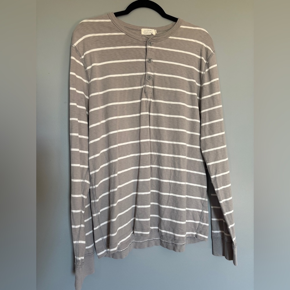 J. Crew Men's Long Sleeve Gray Striped Henley